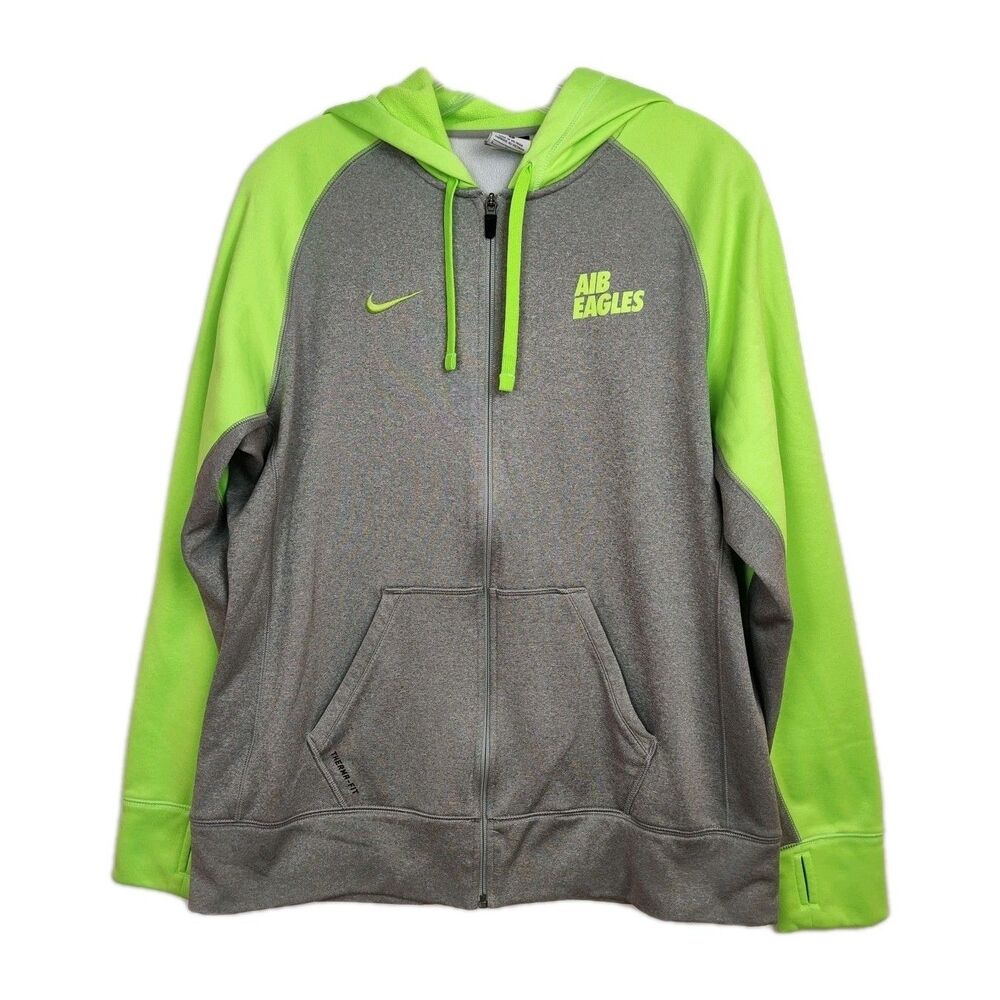 Nike AIB College of Business Eagles Full-zip Hoodie Men's L Gray/Neon Green